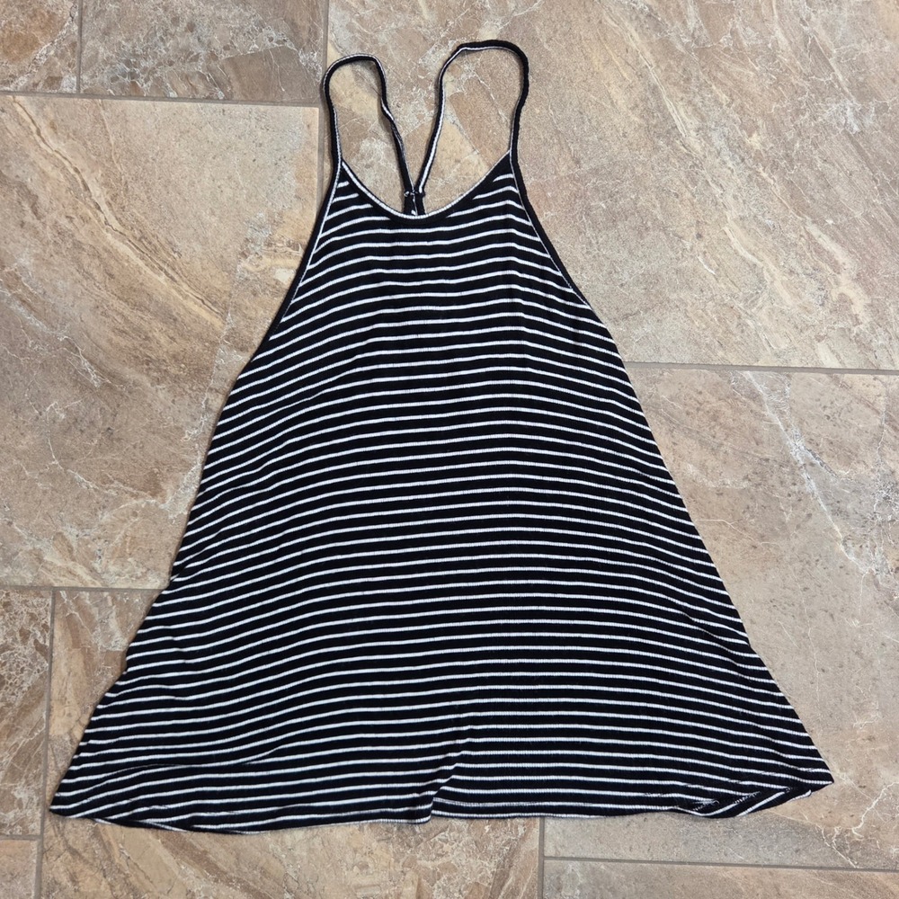 Old Navy Womens Small Black White Striped Ribbed Halter Swing Tank Top 499255-03